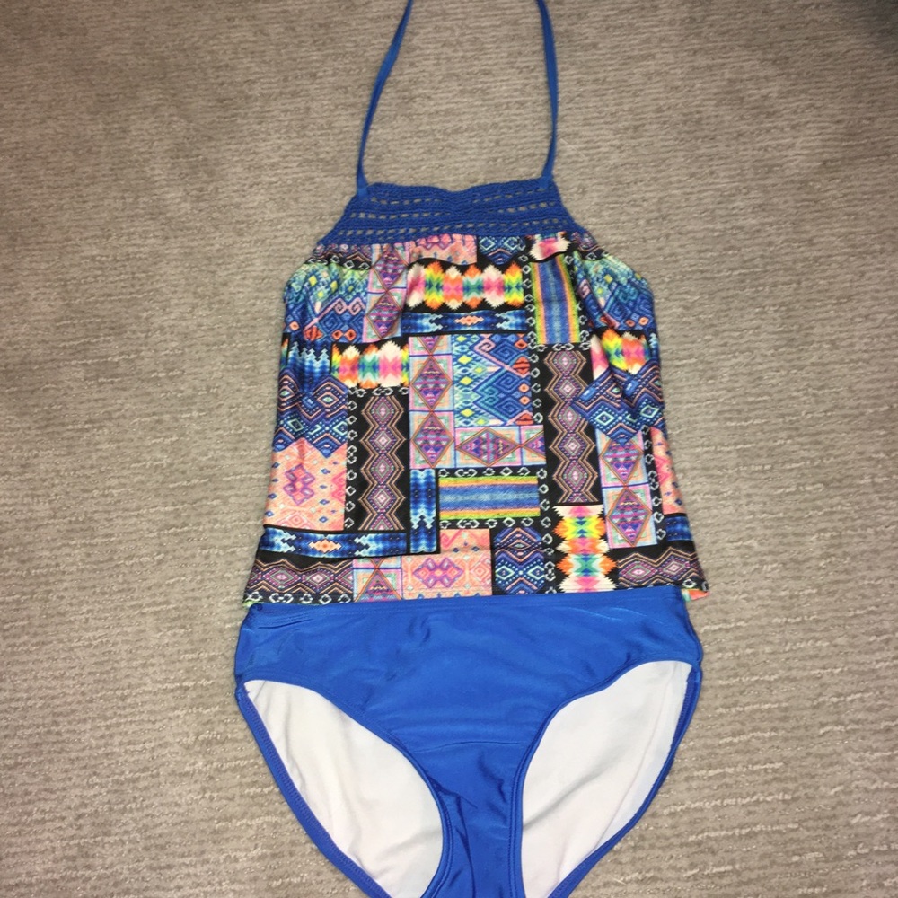 Girls multicolored two piece tie tankini swimsuit